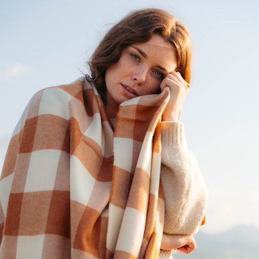 Oversized Merino Orange Check Scarf