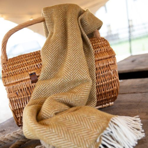Mustard Herringbone Cashmere Throw