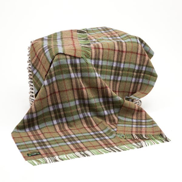 Irish Picnic Blanket Green Beige Blue Tartan