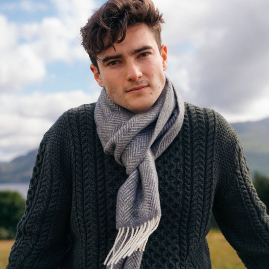Grey Herringbone Cashmere Scarf