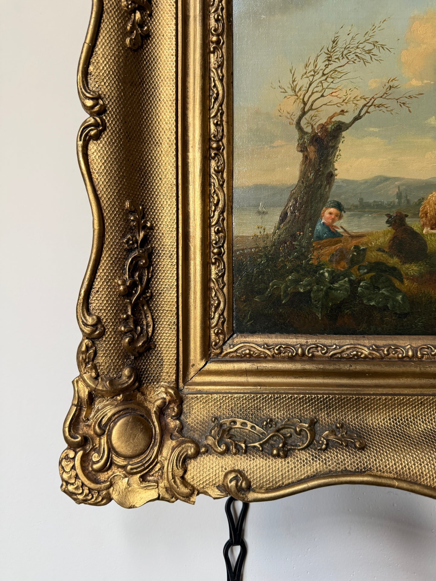Sheep & Boy by the Sea Oil Painting