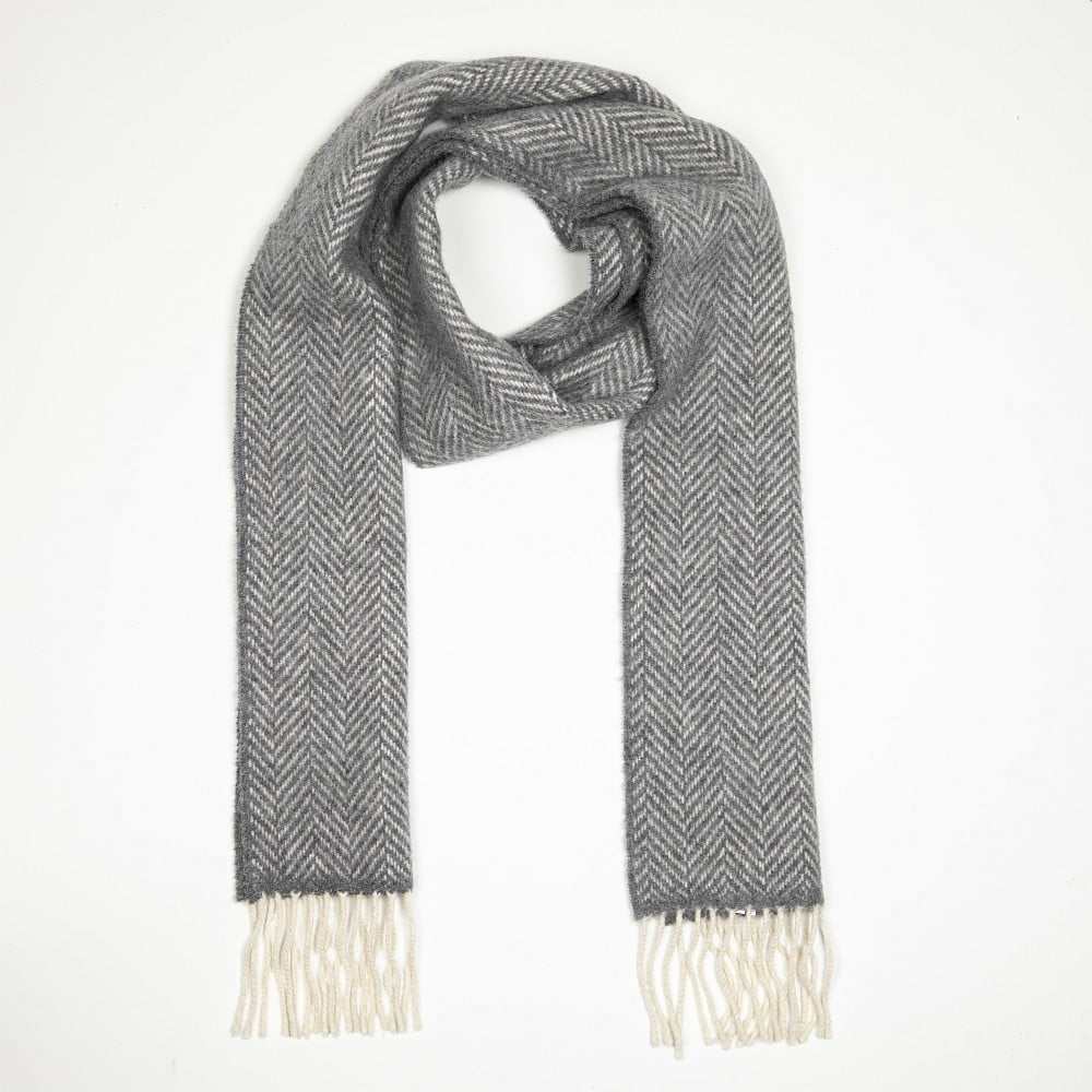 Grey Herringbone Cashmere Scarf