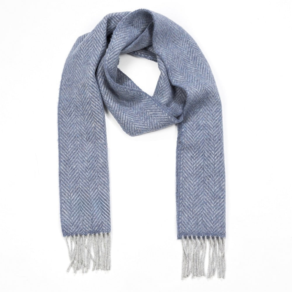 Blue Herringbone Cashmere Scarf