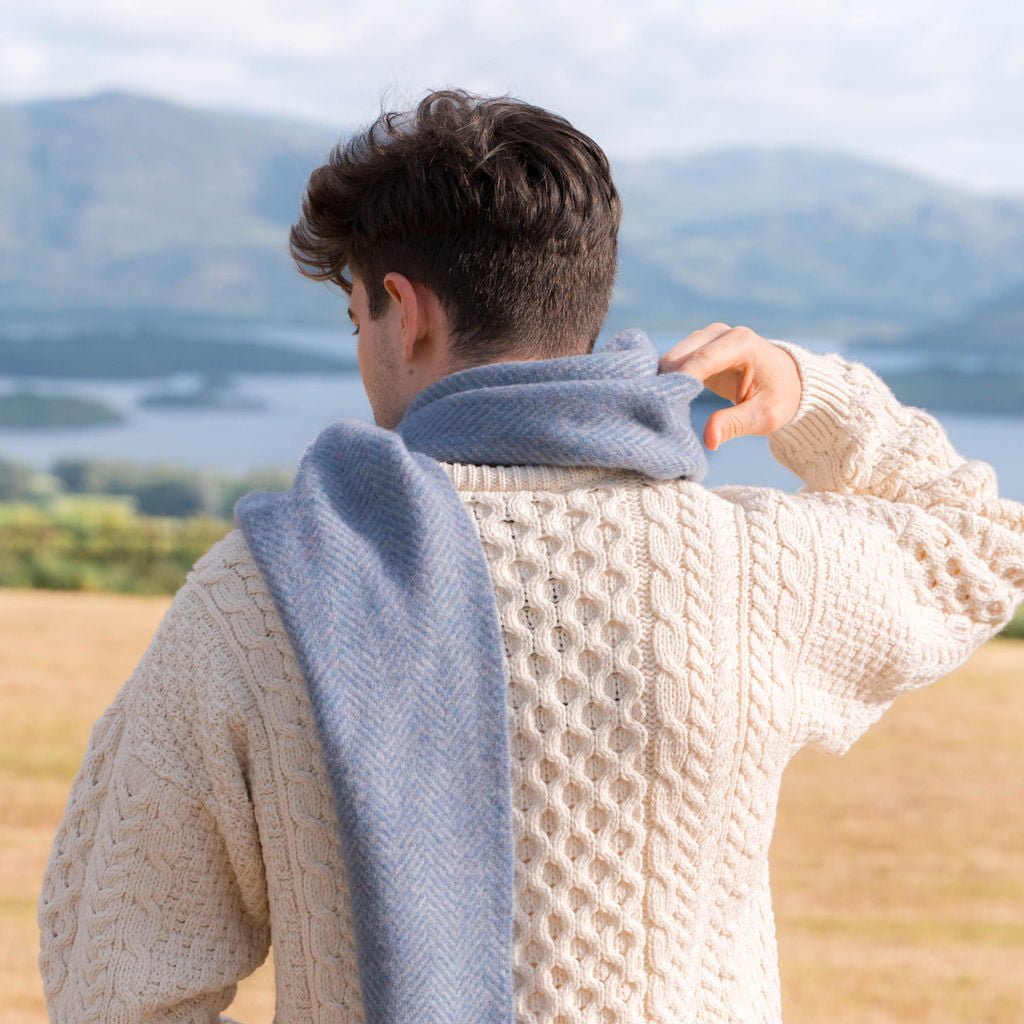 Blue Herringbone Cashmere Scarf