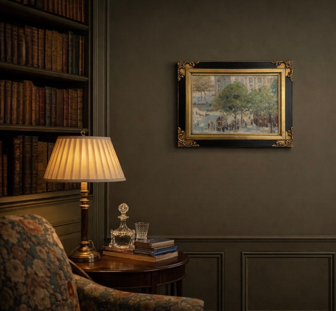 Cityscape Oil Painting in Black & Gold Frame