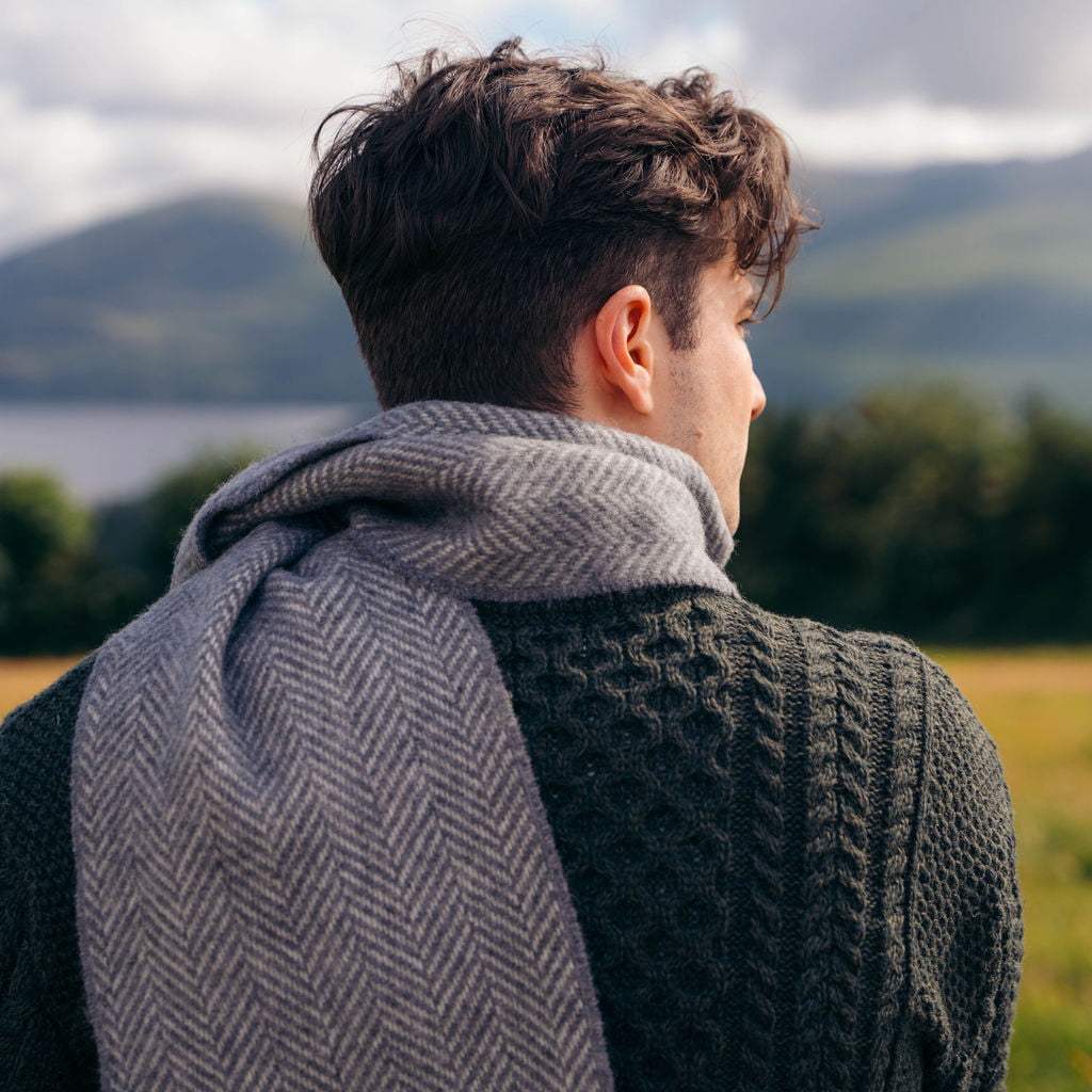 Grey Herringbone Cashmere Scarf