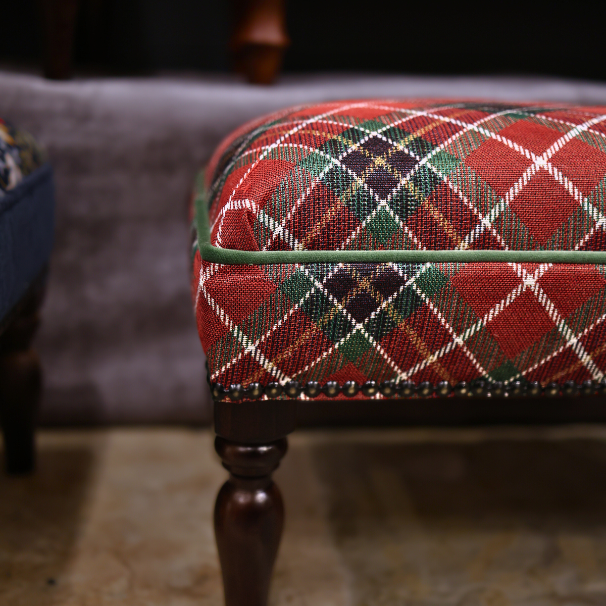 Scottish Plaid Upholstered Stool