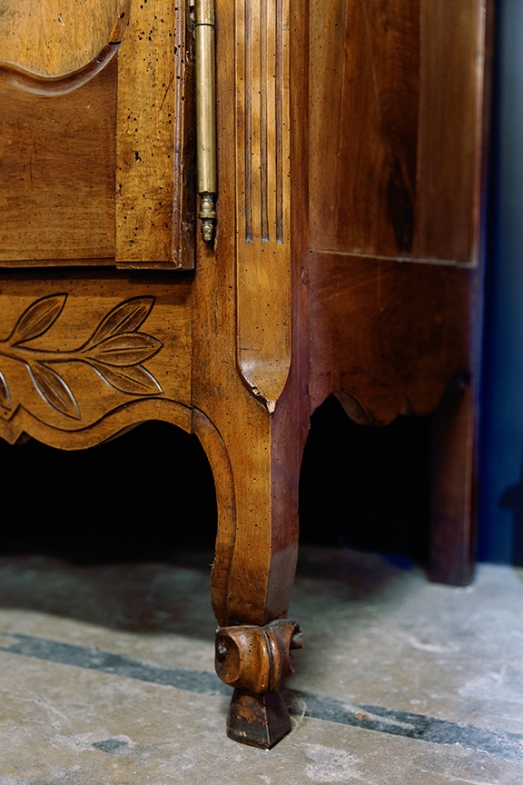 French Louis XV Burled Wood Wardrobe w/ Grape & Leaf Carvings