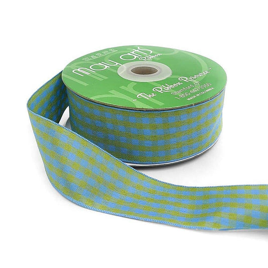 1.5" Blue & Green Checkered Gingham Ribbon