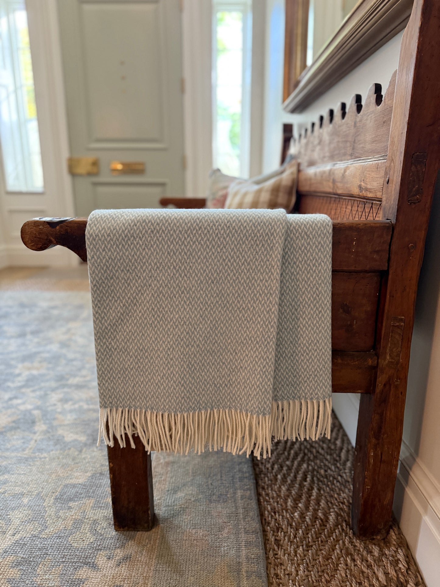 Aquamarine Herringbone Wool Throw