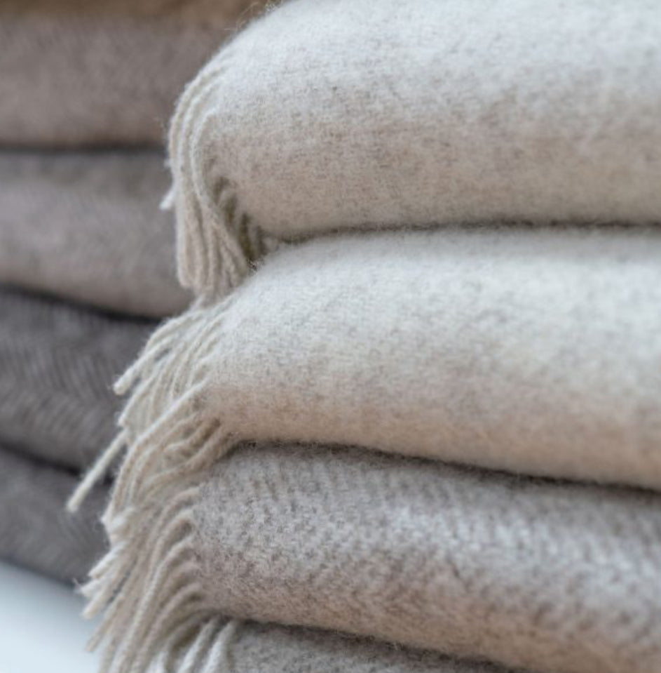 Pale Grey Herringbone Cashmere Throw
