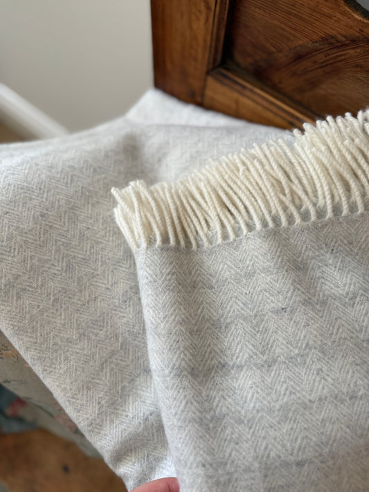 Silver & Cream Chevron Wool Throw