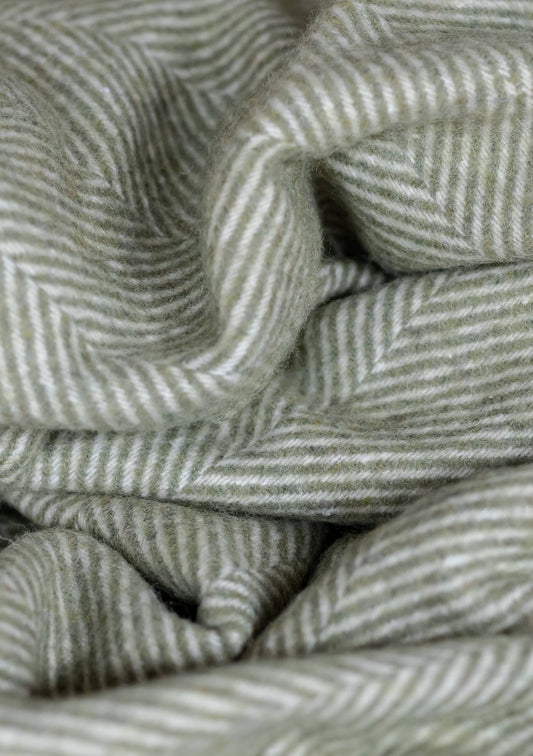 Olive Herringbone Wool Throw