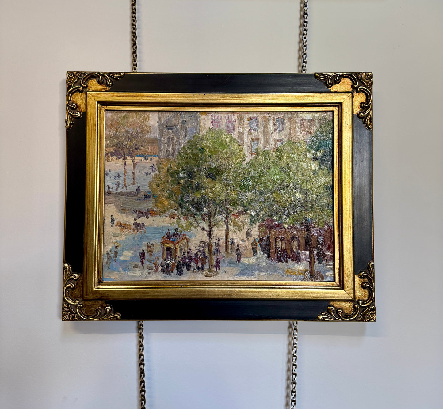Cityscape Oil Painting in Black & Gold Frame