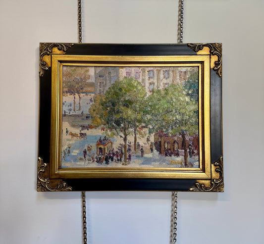 Cityscape Oil Painting in Black & Gold Frame