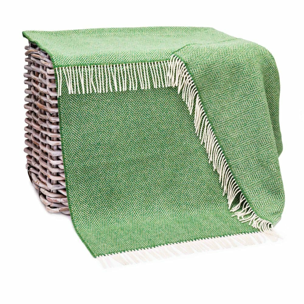 Green Herringbone Cashmere Throw