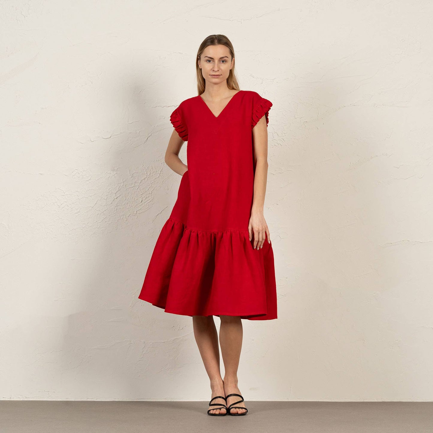 Linen Ruffle Victoria Dress