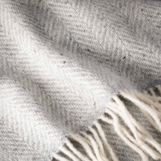 Pale Grey Herringbone Cashmere Throw