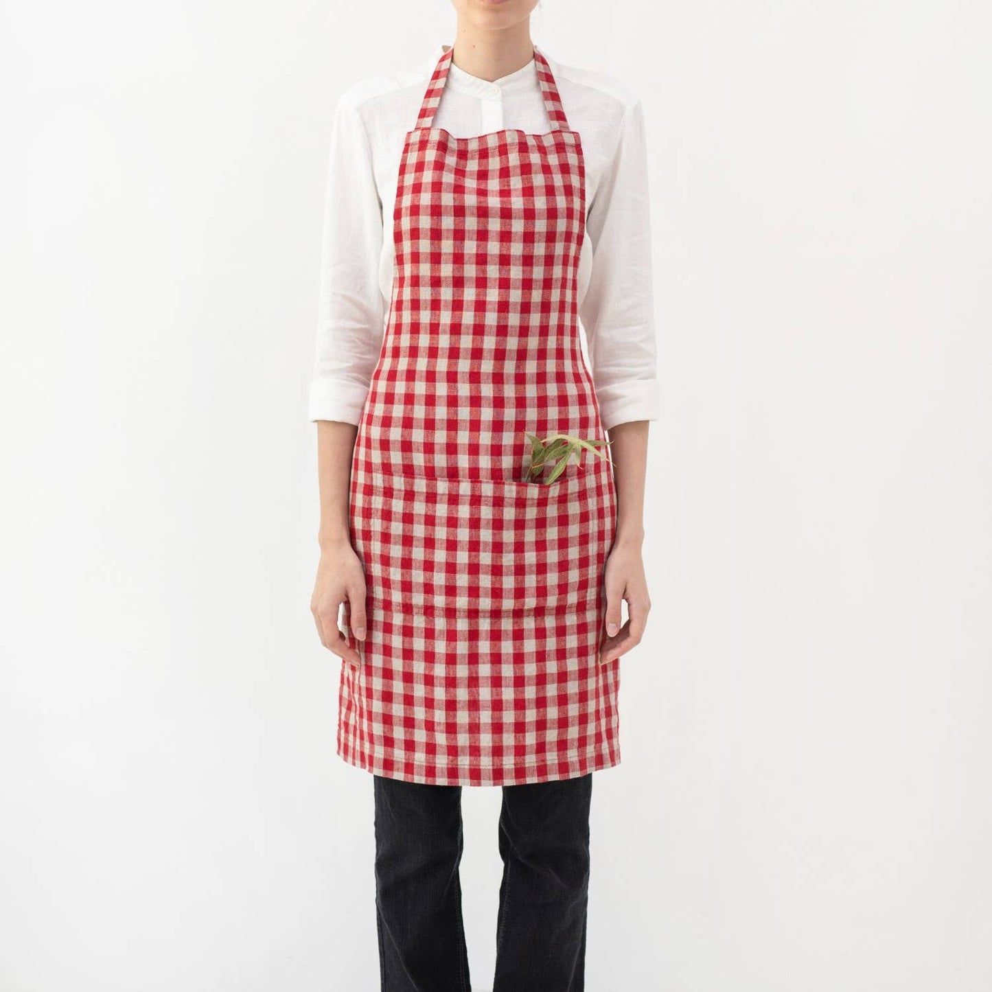 Red Gingham Linen Apron