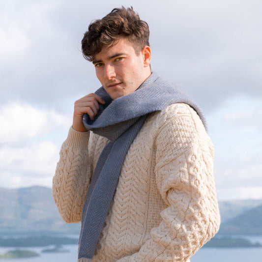 Blue Herringbone Cashmere Scarf