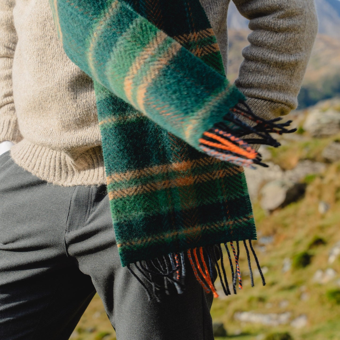 Green Check Cashmere Scarf