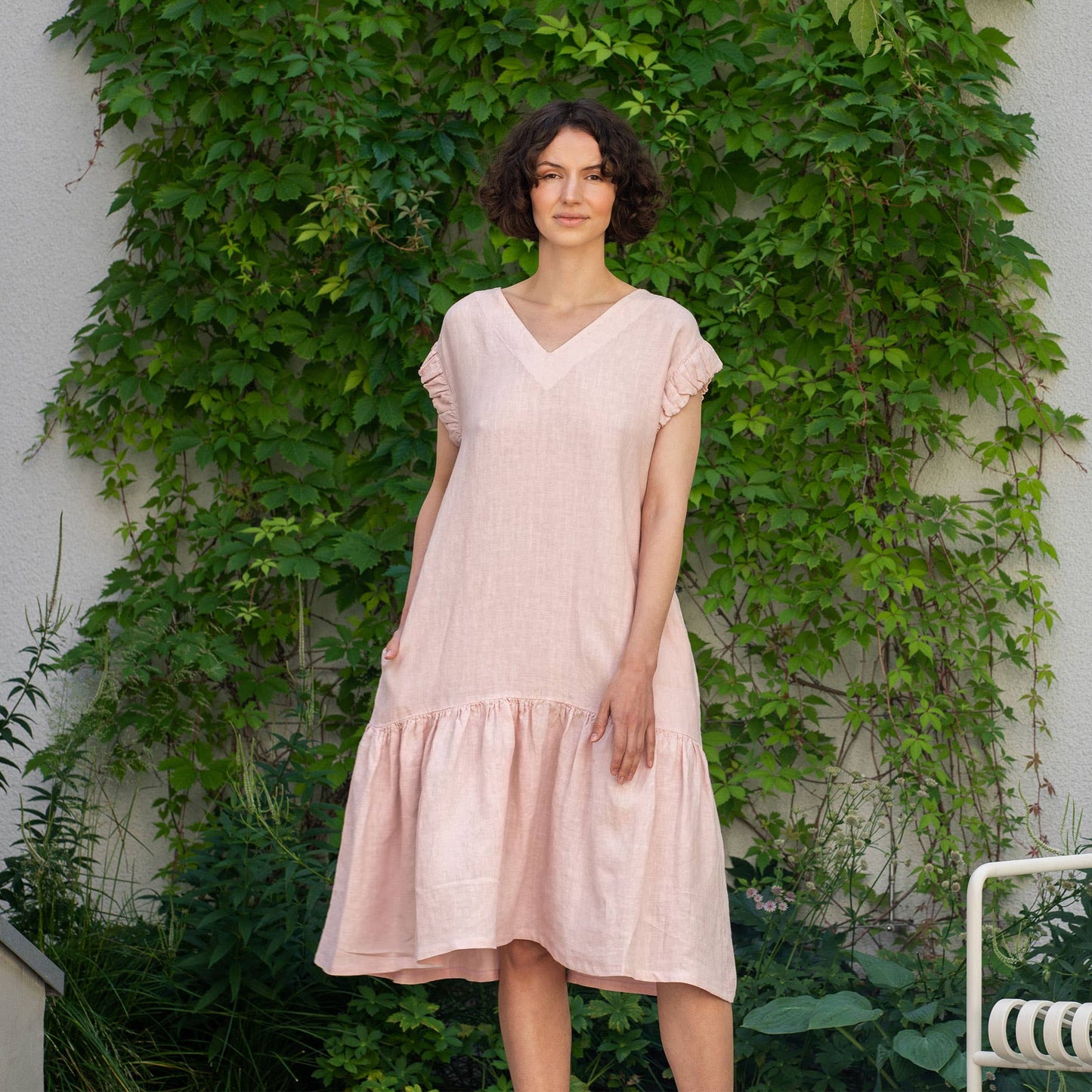 Linen Ruffle Victoria Dress