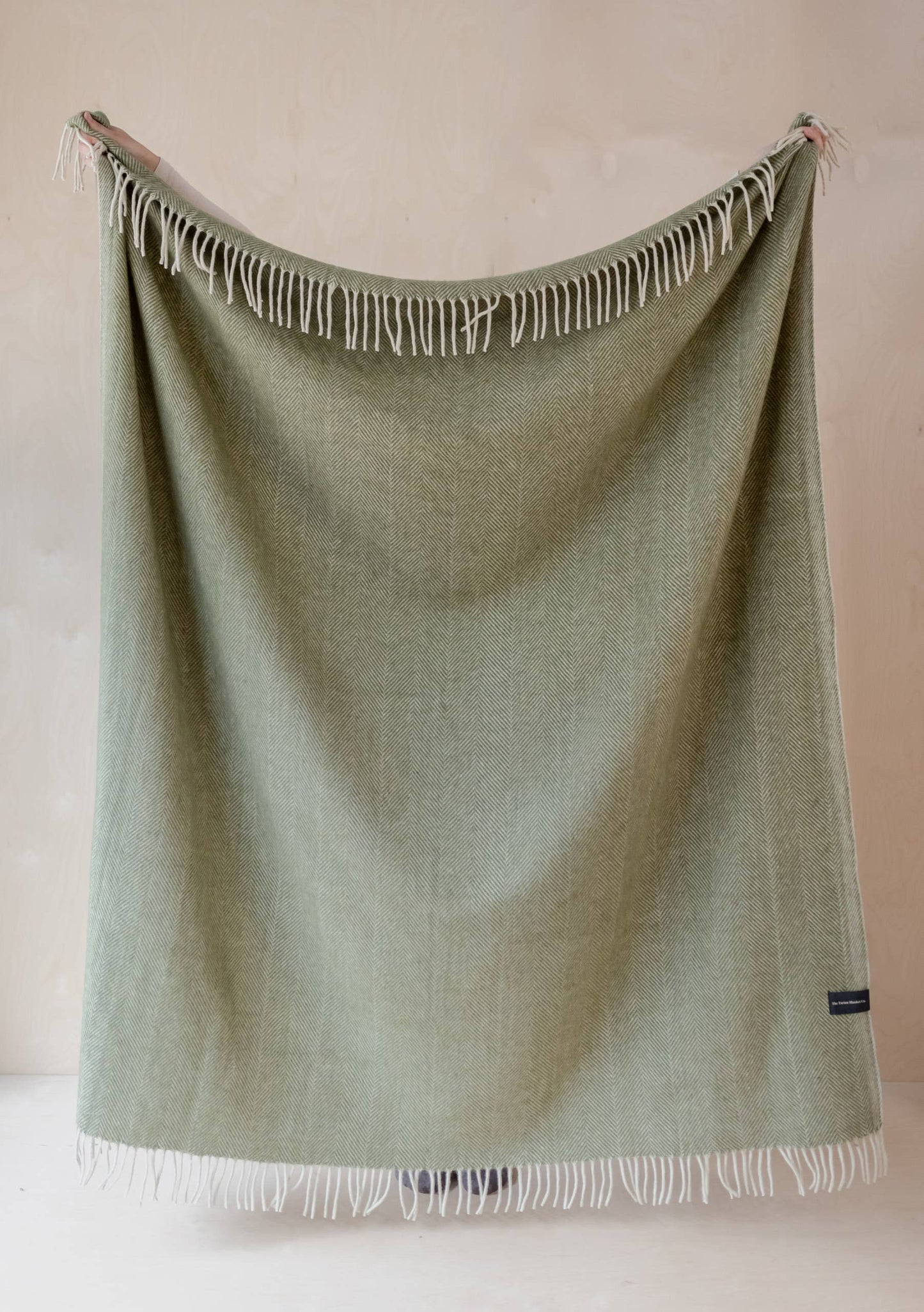 Olive Herringbone Wool Throw