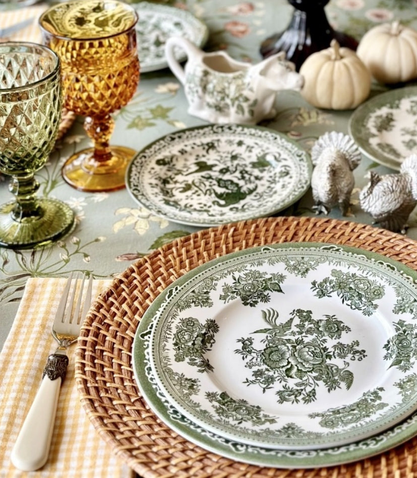 Green Peacock Plates: Various Sizes