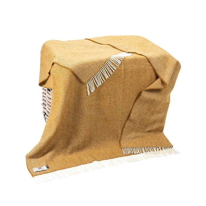 Mustard Herringbone Cashmere Throw