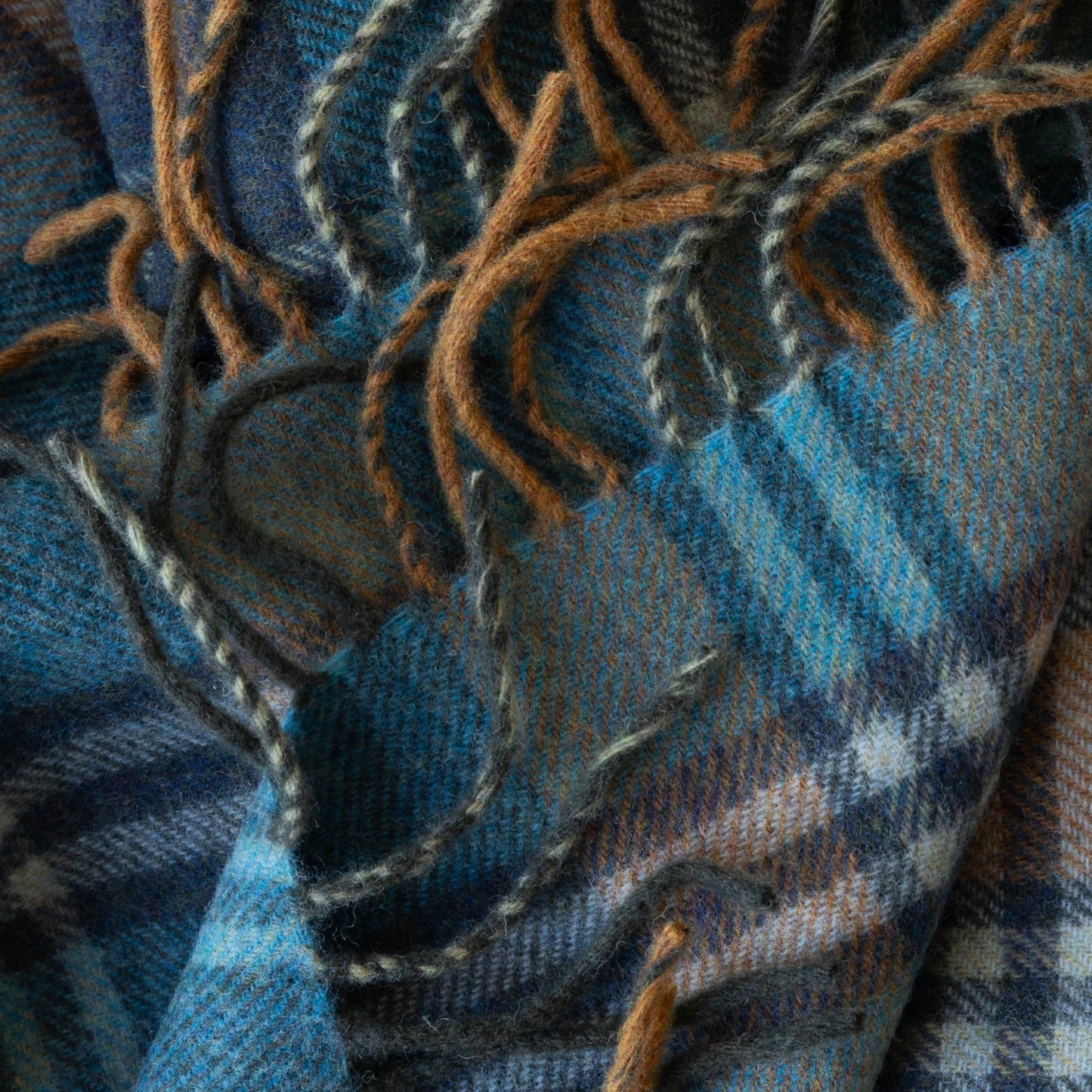 Lambswool Throw Denim Kingfisher Plaid