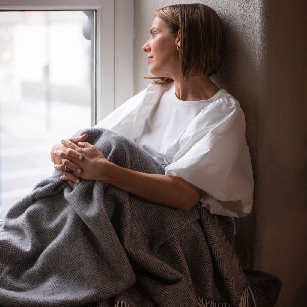 Grey Herringbone Cashmere Throw