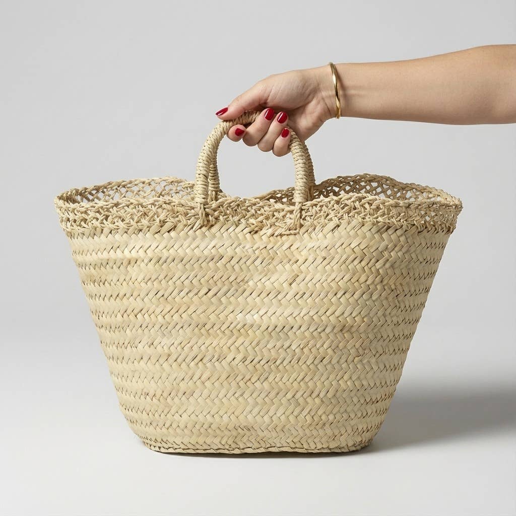 Large Woven Straw Market Tote Bag - Natural Beach Style