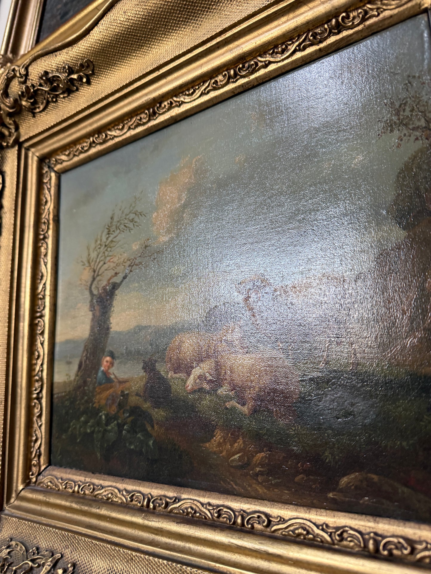 Sheep & Boy by the Sea Oil Painting