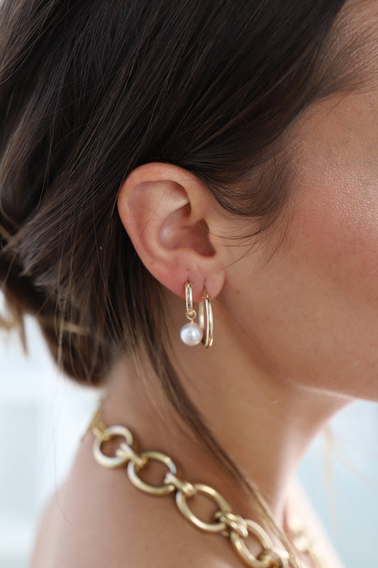 Audrey Pearl Hoop Earrings