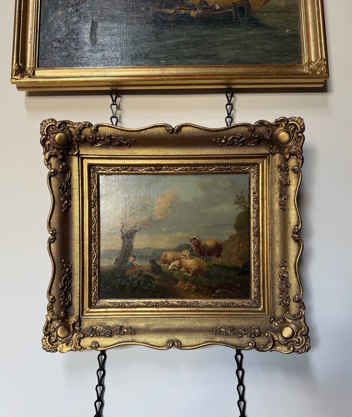 Sheep & Boy by the Sea Oil Painting