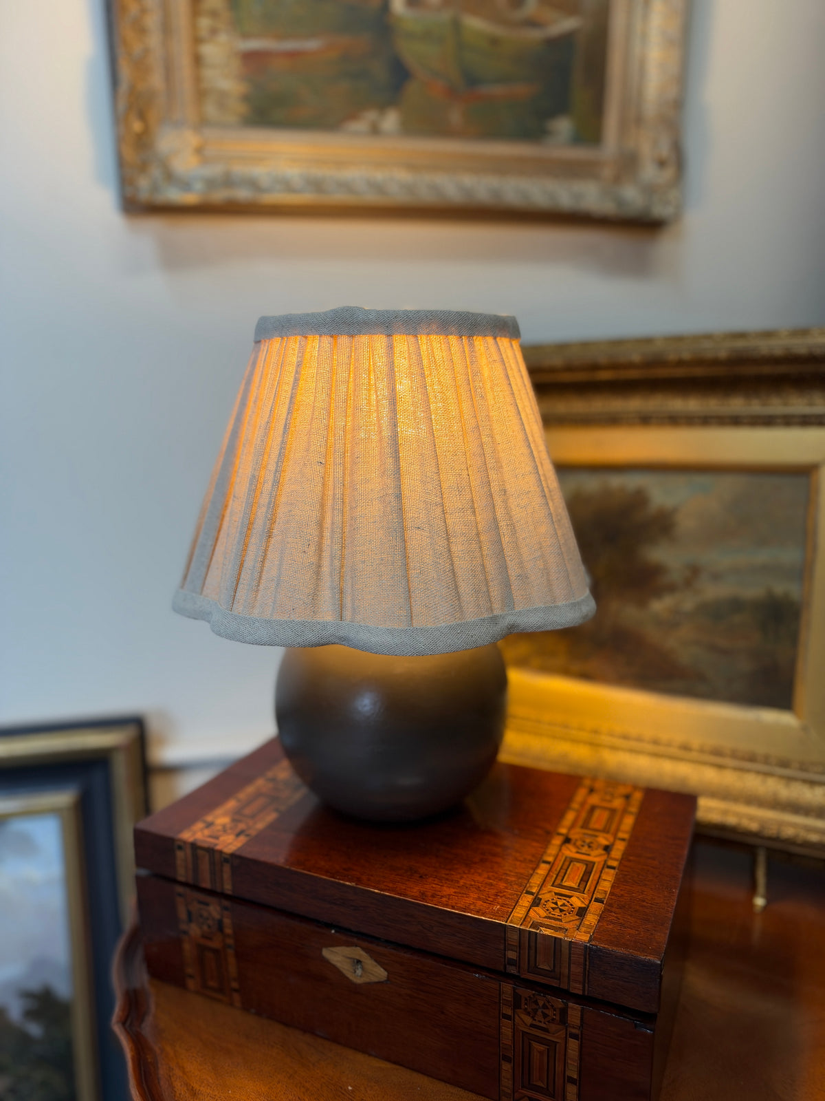 Pleated Linen Olive Brown Table Lamp