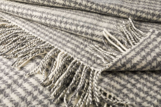 Grey Houndstooth Cashmere Throw