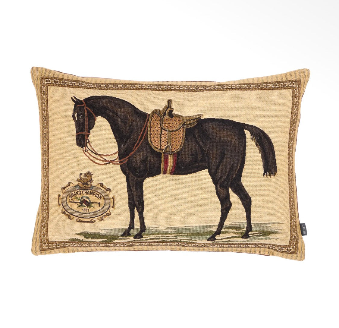 Equestrian Tapestry Cushion with Faux Leather Back