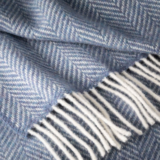 Denim Blue Herringbone Cashmere Throw