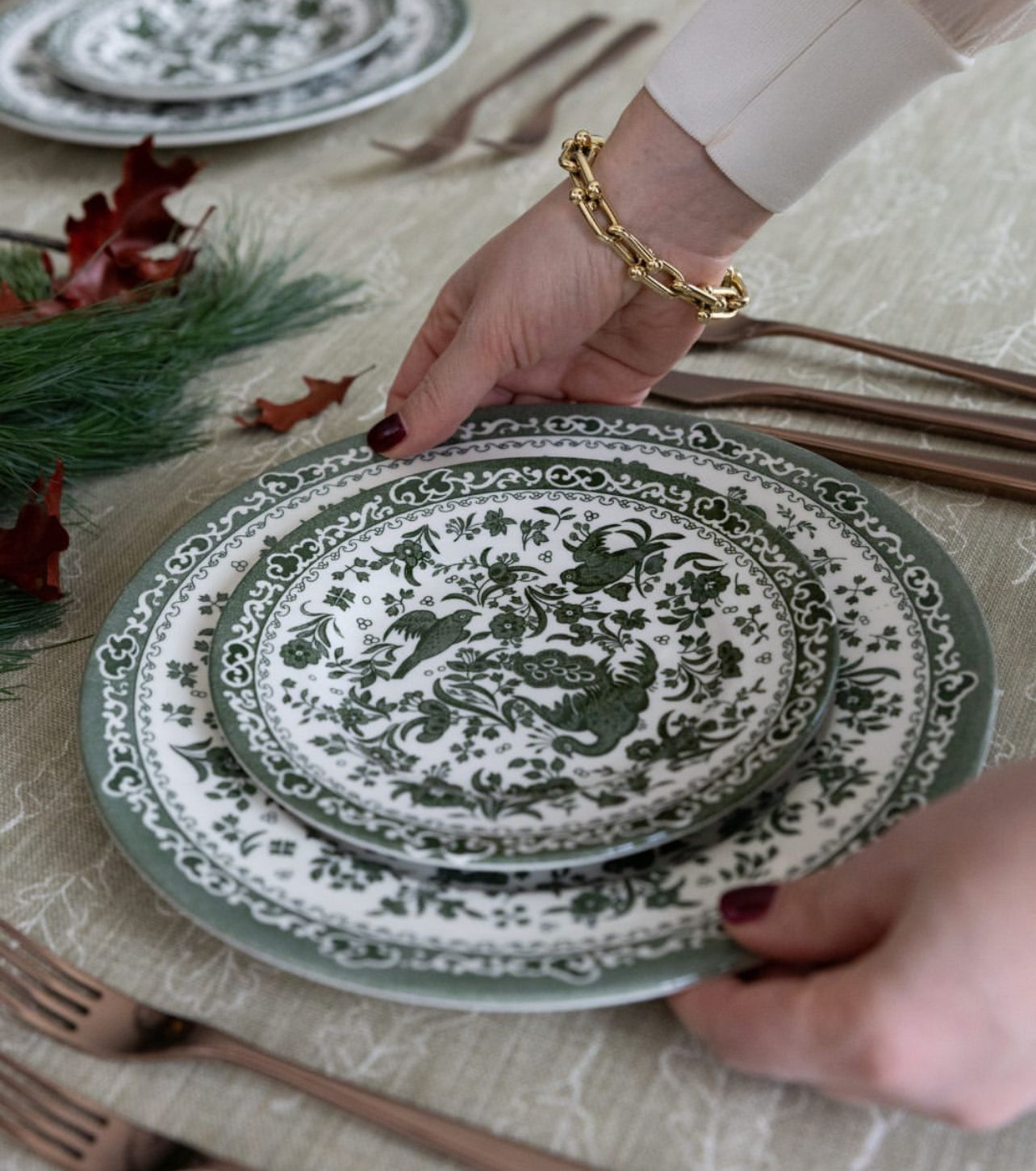 Green Peacock Plates: Various Sizes
