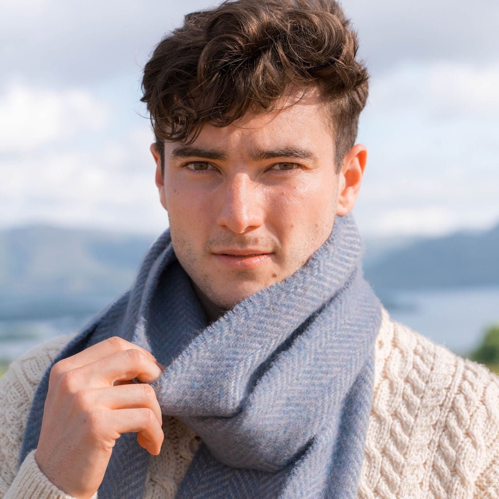 Blue Herringbone Cashmere Scarf