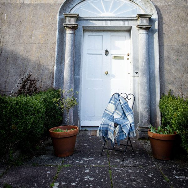 Irish Picnic Blanket Denim Blue Plaid