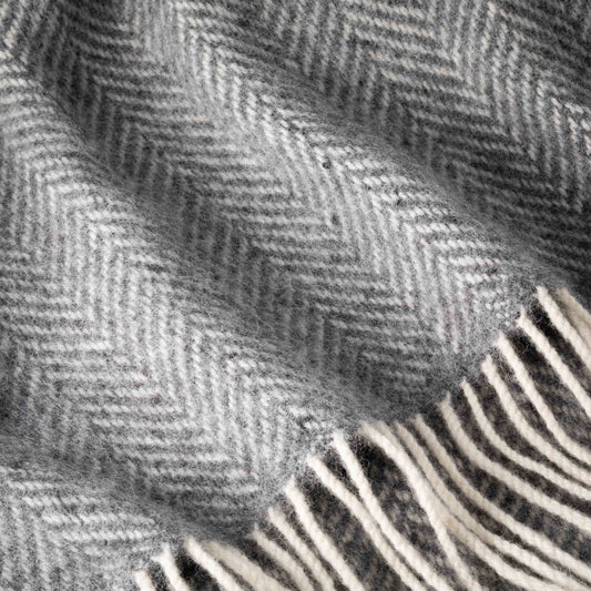 Grey Herringbone Cashmere Throw