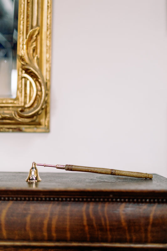 11" Long Brass & Wood Candle Snuffer