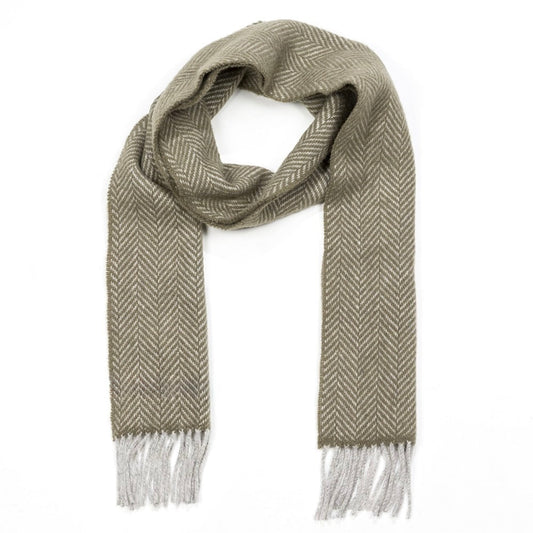 Olive Gray Herringbone Cashmere Scarf