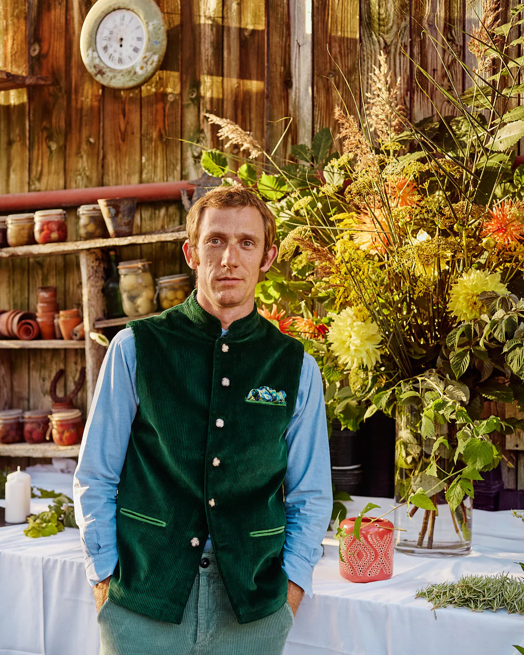 British Green Velvet Cord Vest