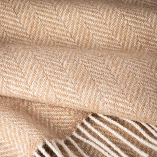 Beige Herringbone Cashmere Throw