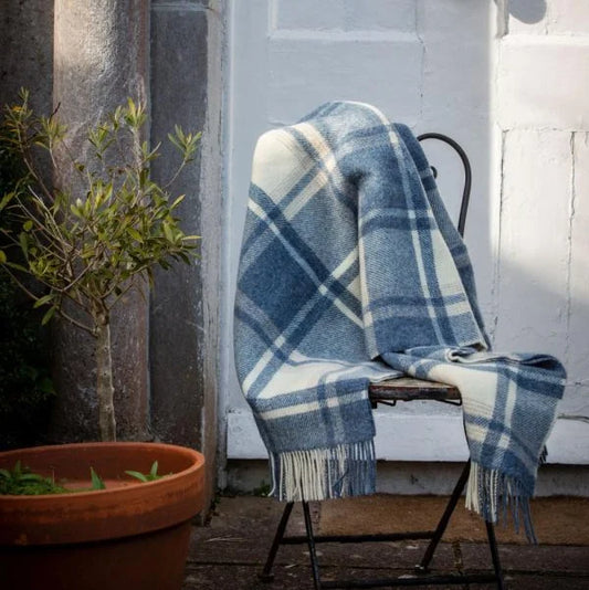 Irish Picnic Blanket Denim Blue Plaid