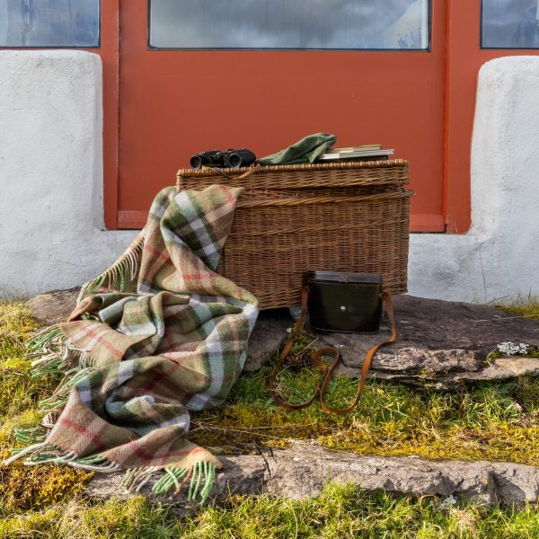 Irish Picnic Blanket Green Beige Blue Tartan