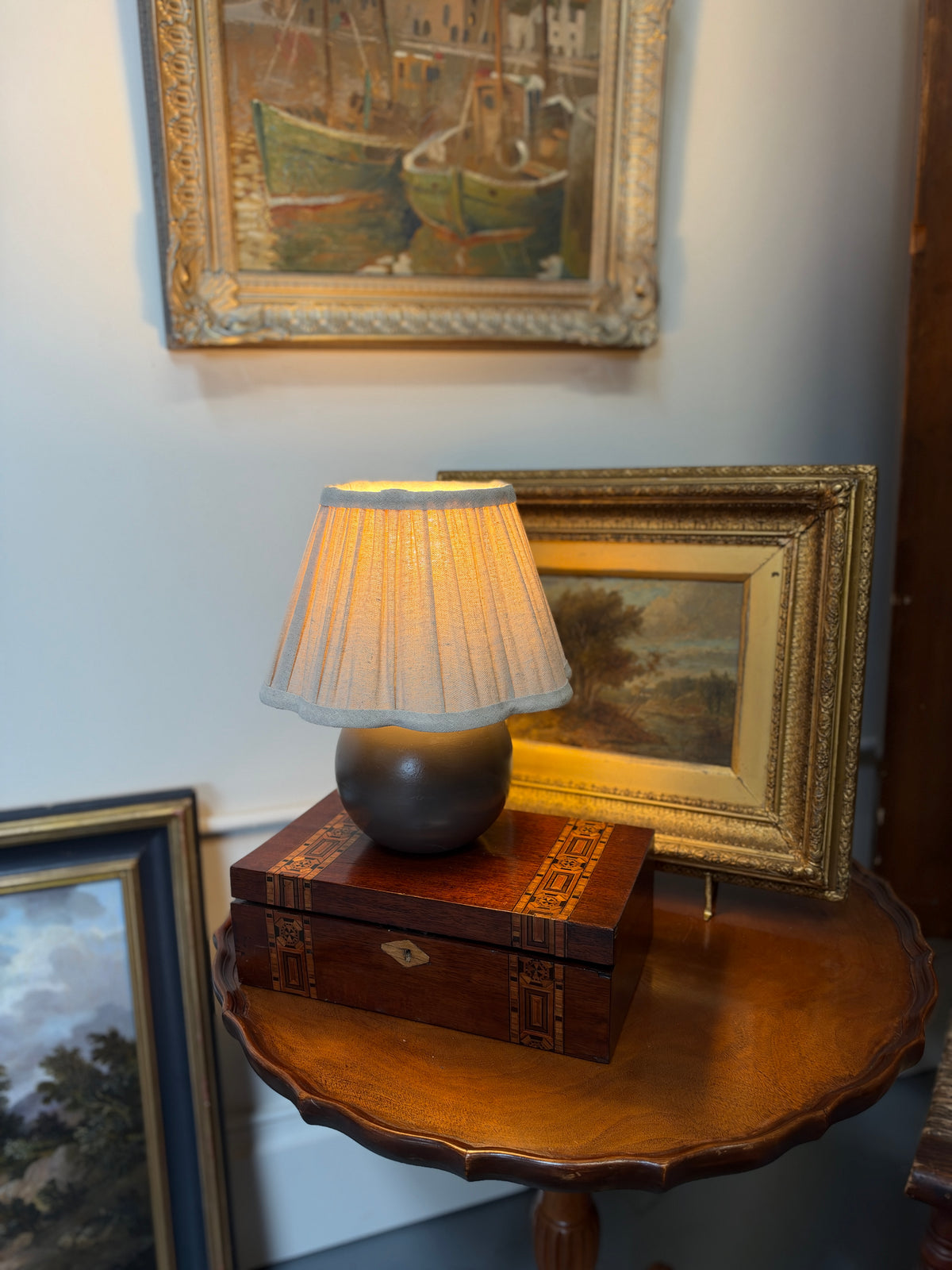 Pleated Linen Olive Brown Table Lamp